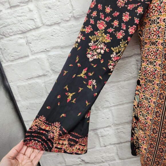 Free People Black Multi Boho Bell Sleeve Stevie Tunic Mini Dress Extra Small - Picture 3 of 16